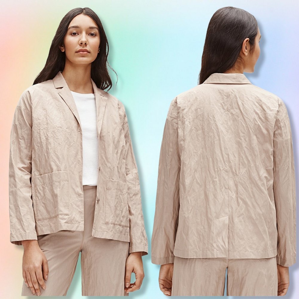 Eileen Fisher Women's XS Bramble Organic Cotton Steel Boxy Jacket Blazer
